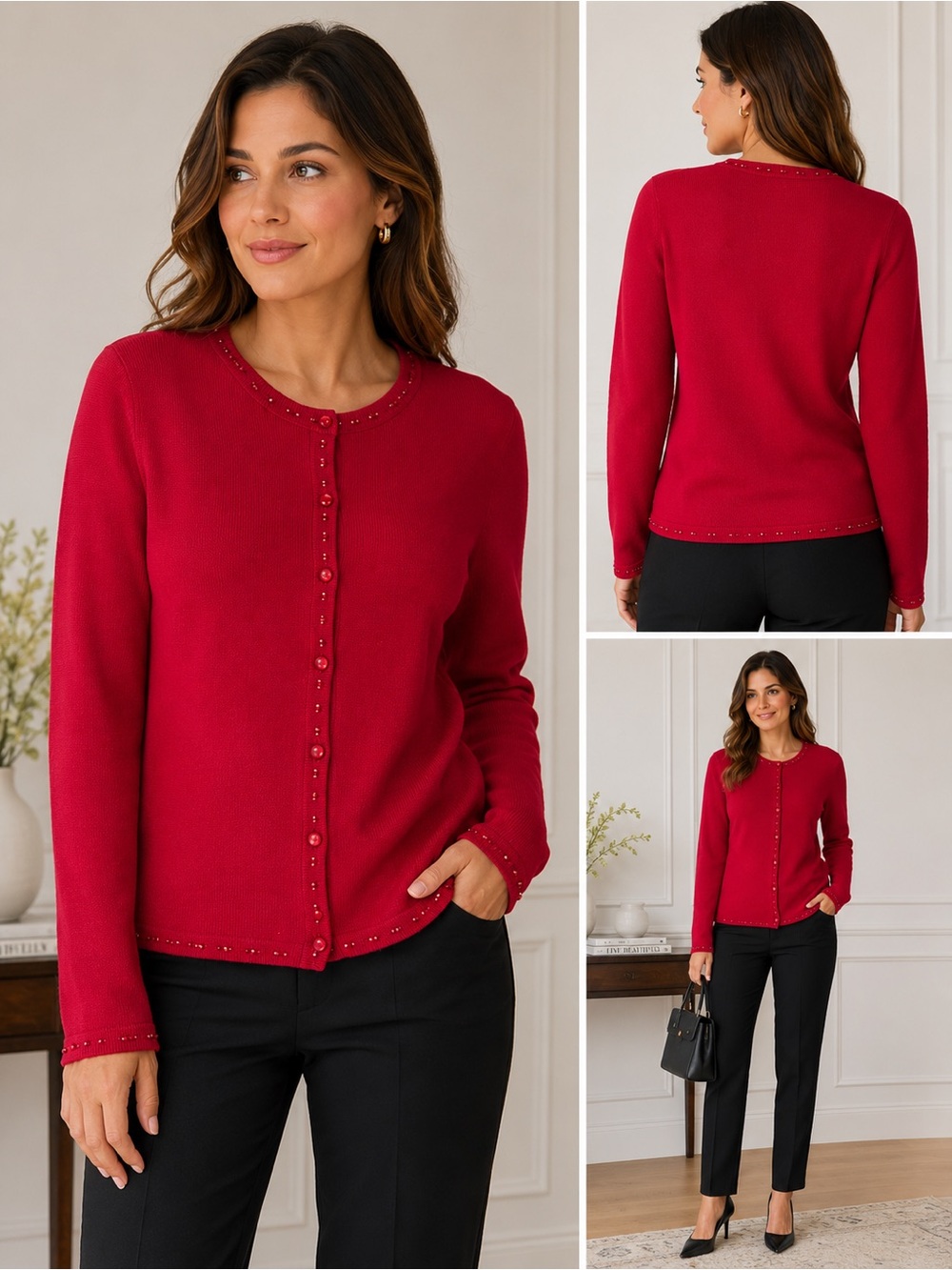 Vintage Y2K Pendleton Silk Cashmere Beaded Cardigan Red Petite S